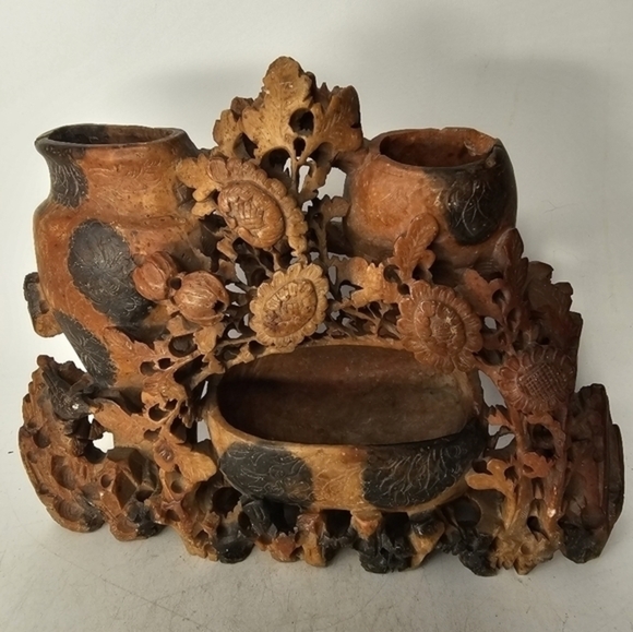 Vintage‎ soap stone hand carved brushpot - Picture 3 of 5